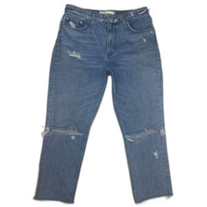 Reformation Jeans 30 Julia High Boyfriend Blue Denim Ripped Distressed Cropped